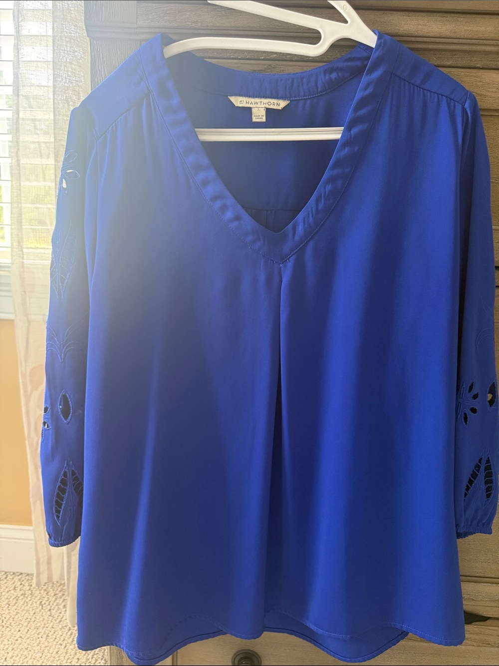 41 Hawthorn Royal Blue V-Neck Blouse with Cutout Sleeve Detail